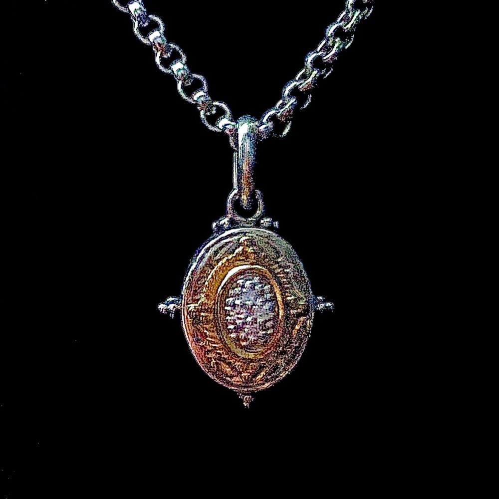 $318 Konstantino Designer Estate Pendant & Chain 18K Gold, Diamonds, Sterling
